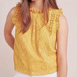 Maeve by Anthropologie Tilly Eyelet Blouse Sz 6 Lined High Neck